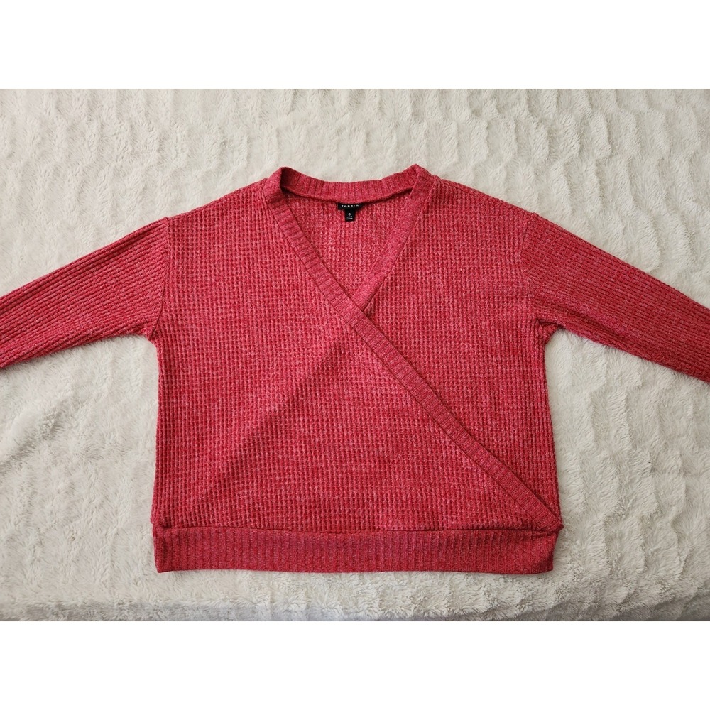 Torrid Red Waffle Knit Wrap Front Pullover Sweater Women's Size 0 Long Sleeve